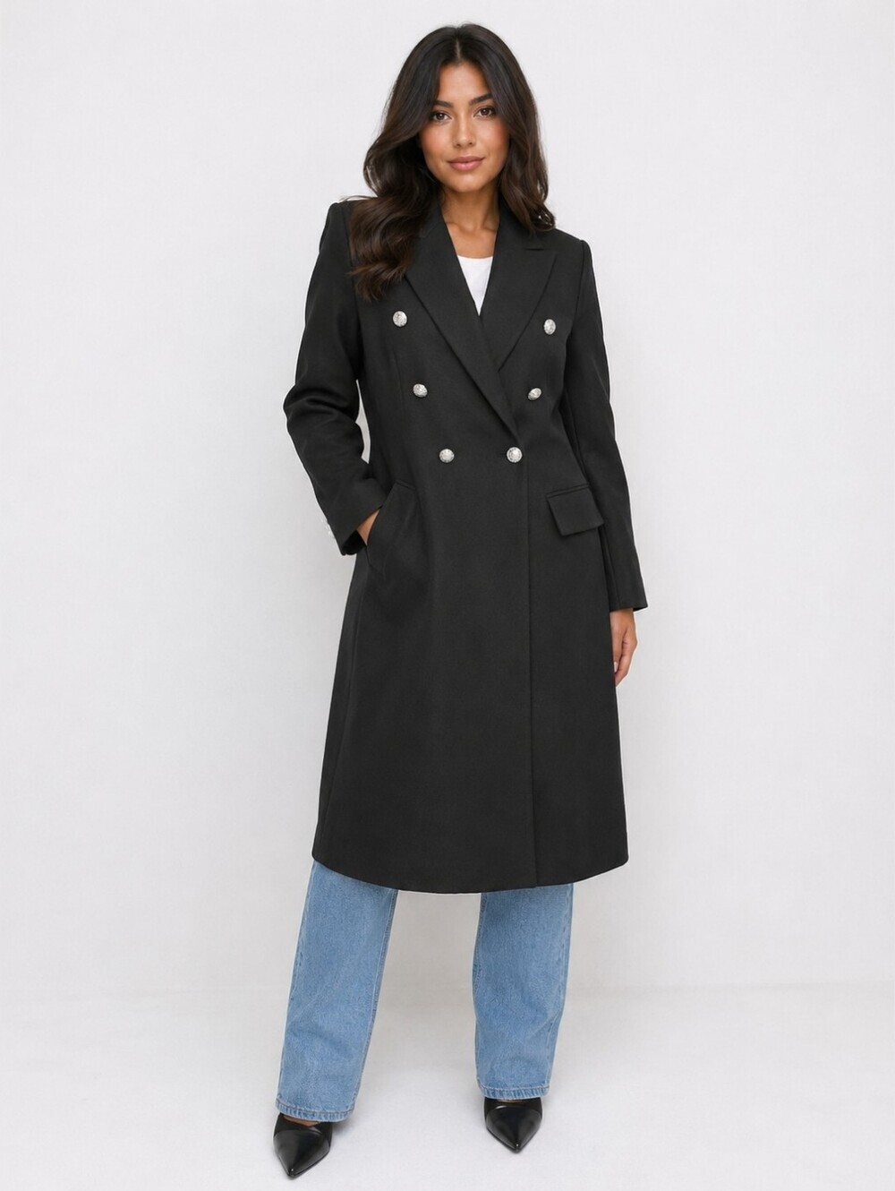 Shein Women's Faux Suede Coat Button Up Double Breasted Old Money